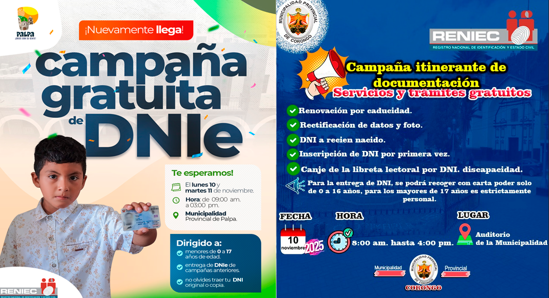 Campaa de DNIe gratis en Ica y ncash.