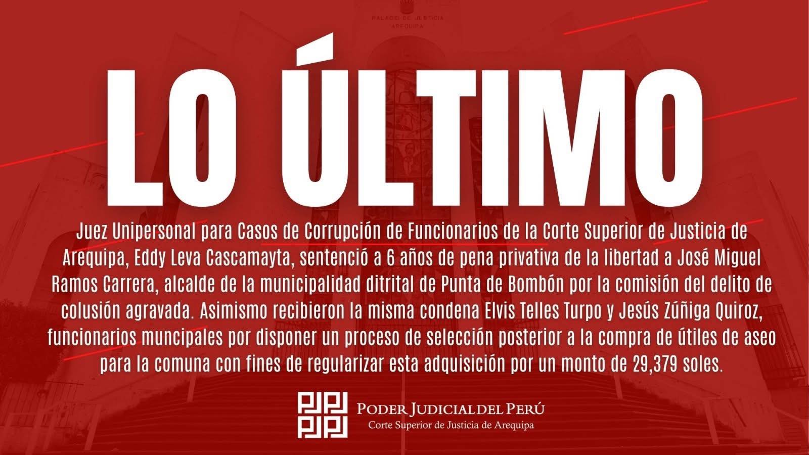 Poder Judicial dicta 6 aos de prisin contra alcalde arequipeo.