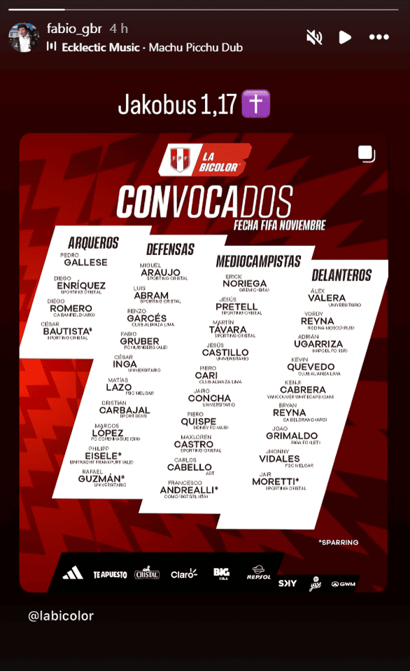 Así reaccionó Fabio Gruber a su convocatoria a la selección peruana