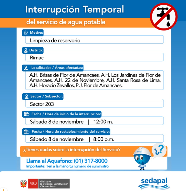 Corte de agua en el Rmac.