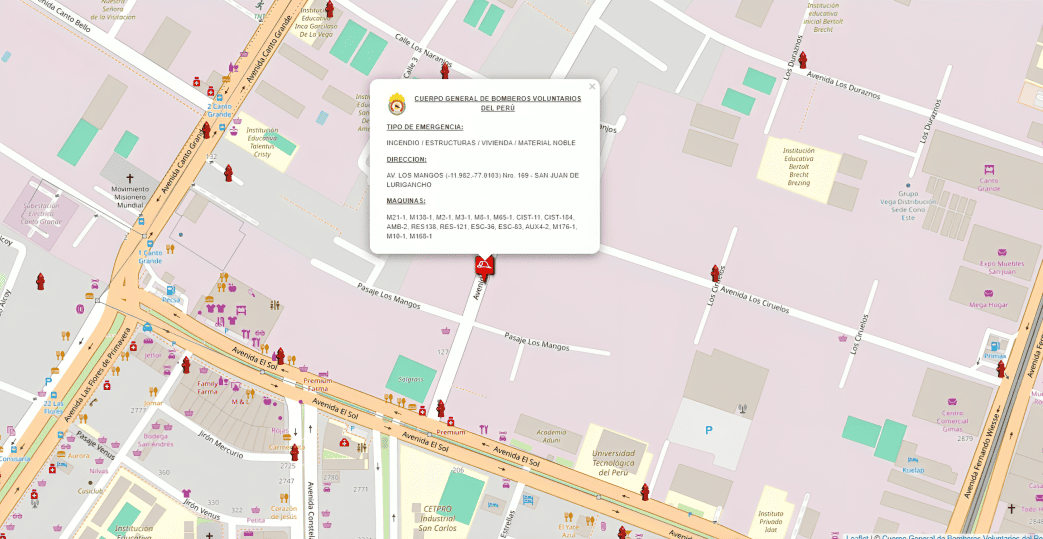 Mapa con la ubucacin exacta del incendio en San Juan de Lurigancho