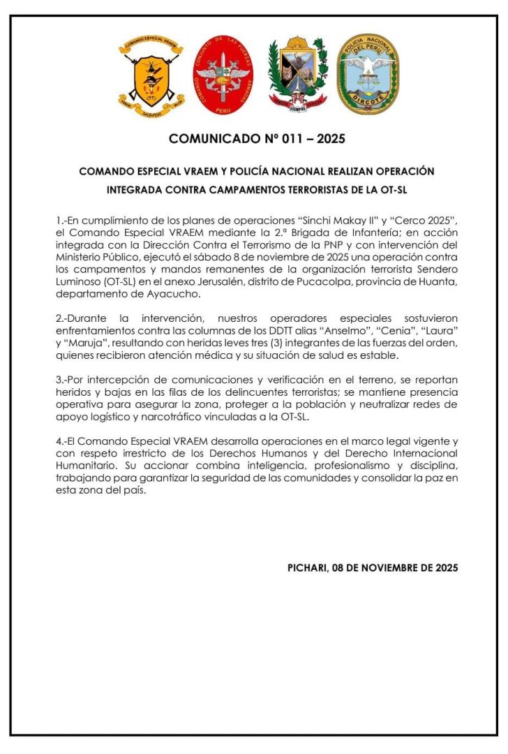 Comunicado del Comando Especial Vraem.