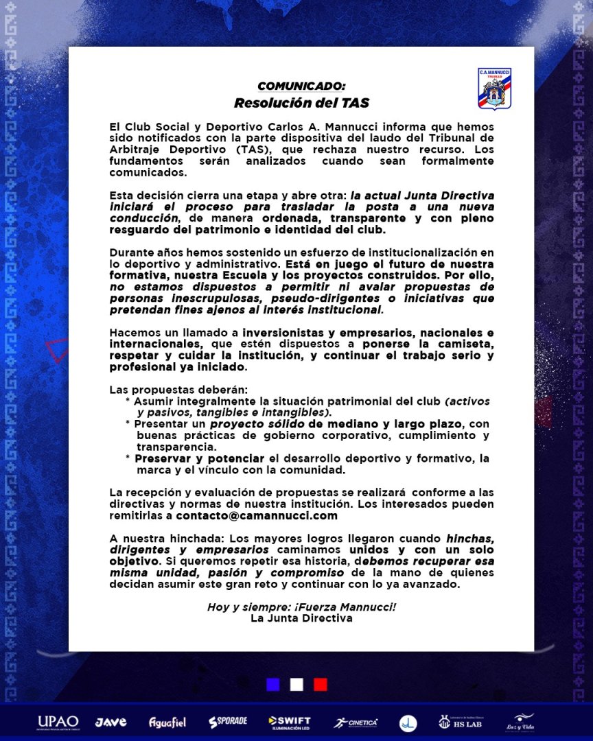 Comunicado de Carlos Manucci.