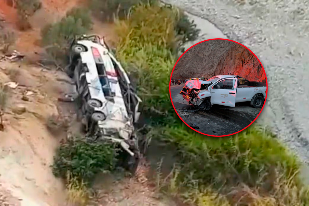 Bus cay al barranco tras choque con camioneta.