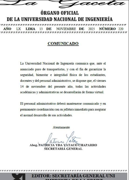 Comunicado de la UNI