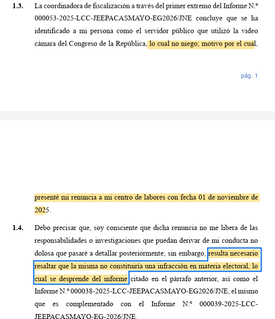 Luza alega que no se cometi infraccin.