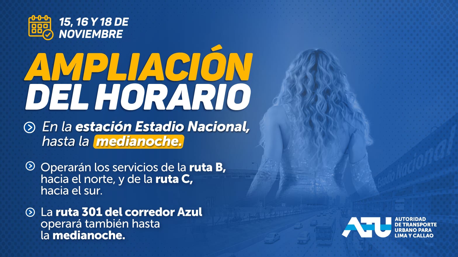 Metropolitano ampliar su horario por conciertos de Shakira.