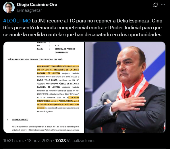 JNJ presenta demanda competencial en el TC contra el PJ.