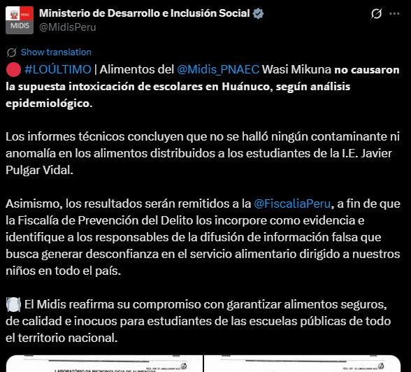 Midis sobre intoxicacin en Hunuco