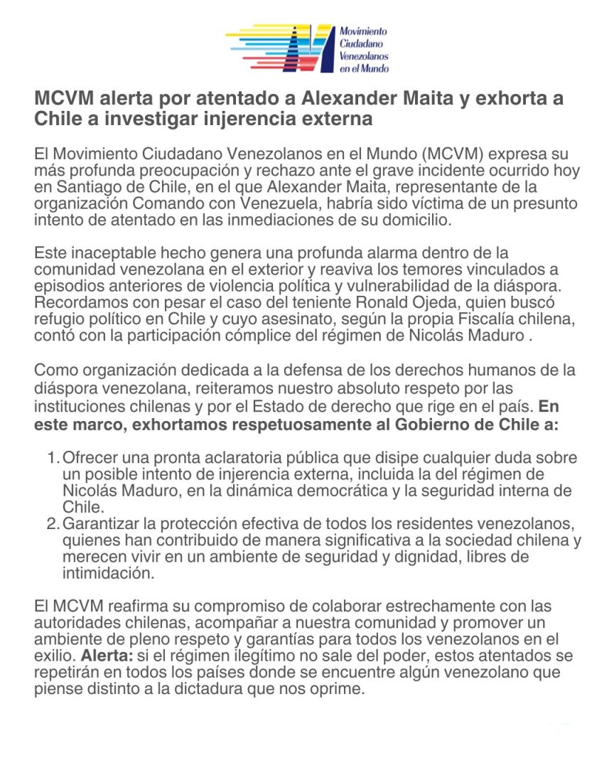 Movimiento Ciudadano Vnezolanos en el Mundo se pronunció tras los sucedido.
