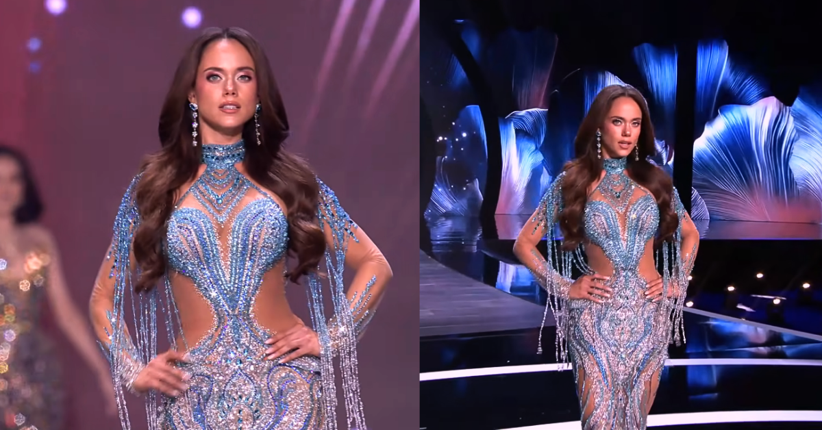 La Miss Perú optó por un vestido de pedrería en tonos azules.