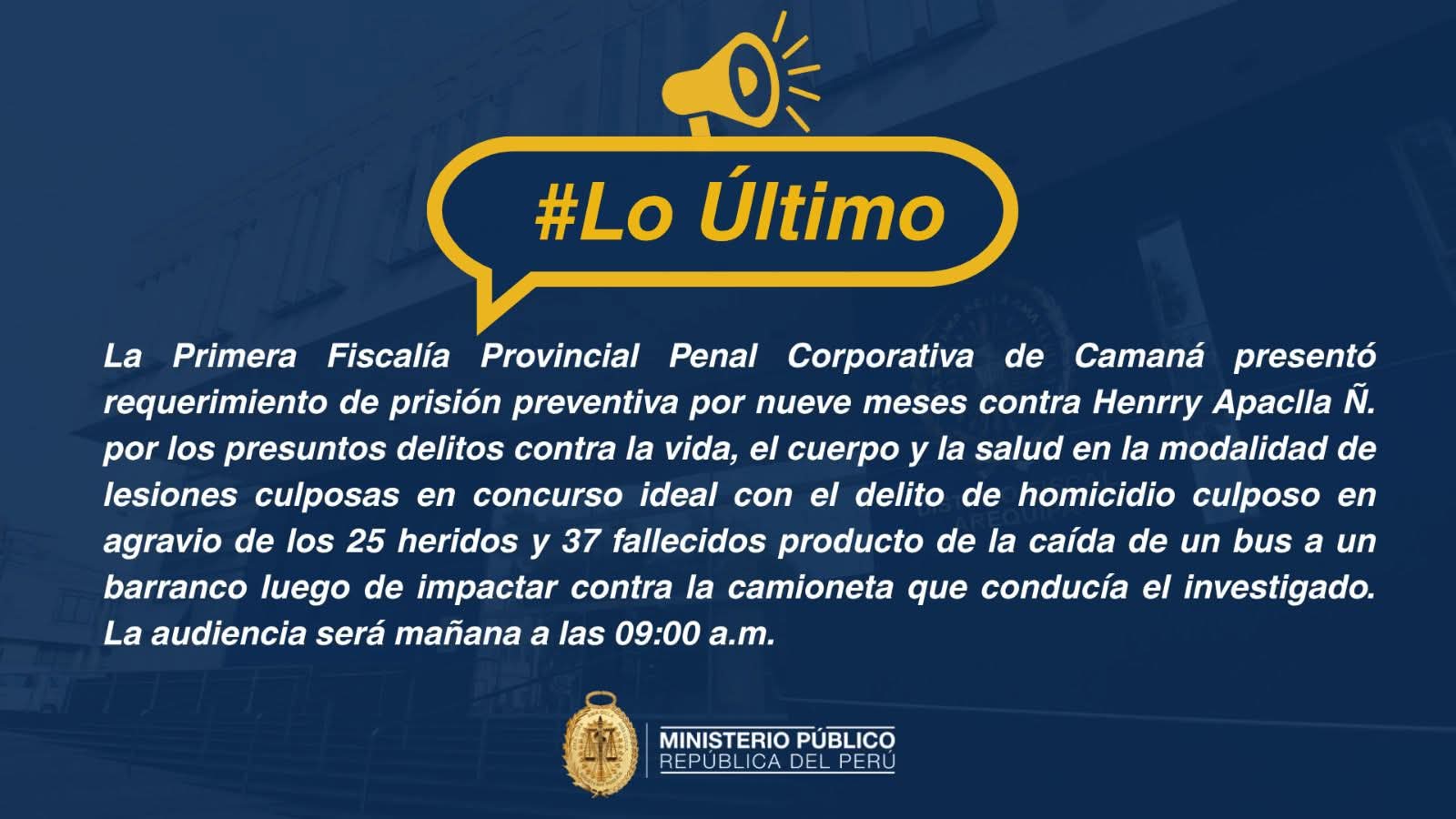 Fiscala solicita prisin preventiva por nueve meses contra Henry Apaclla