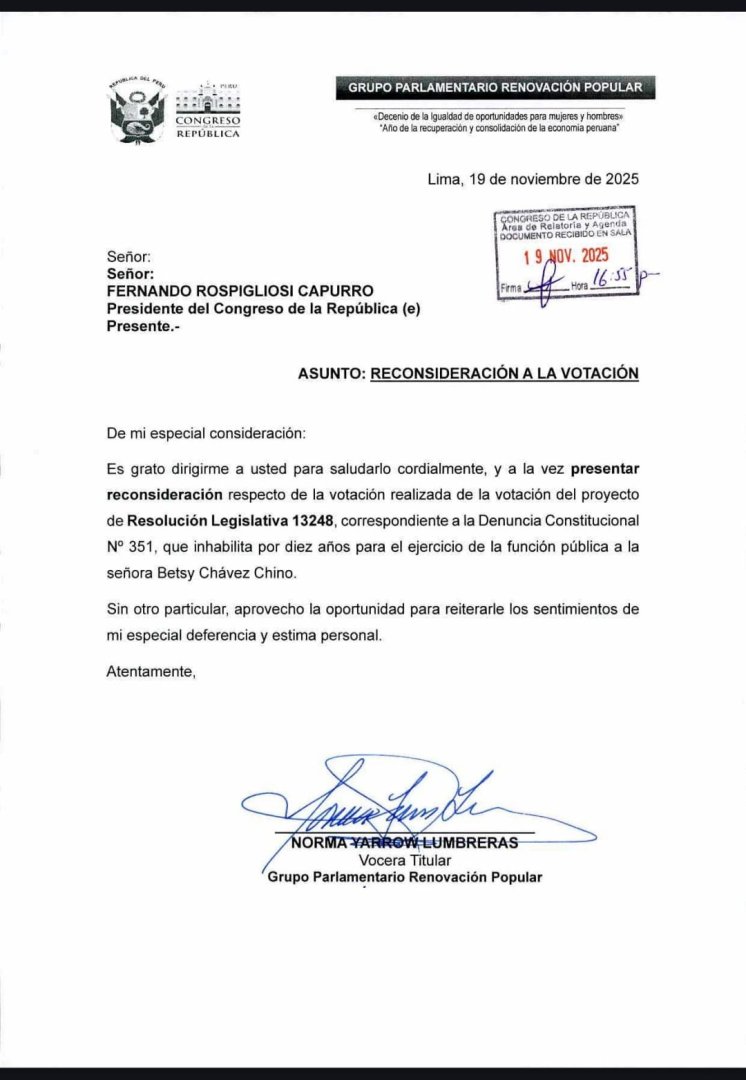 Yarrow presentó reconsideración a la votación