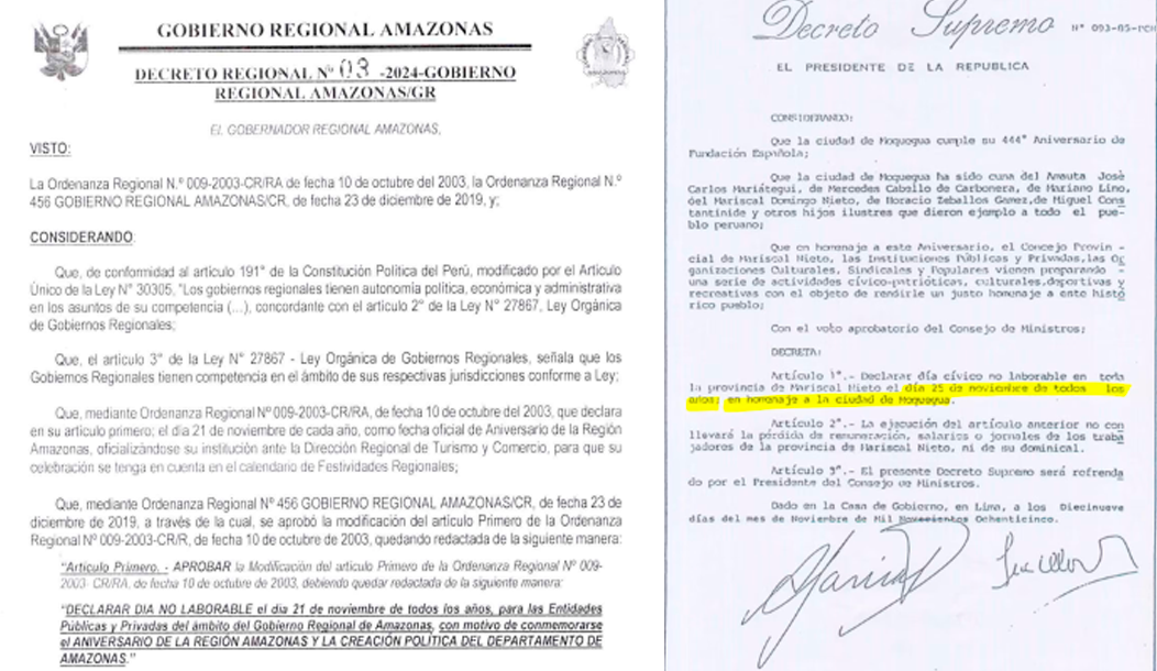 Decretos que establecen da no laborable el 21 y 25 de noviembre.