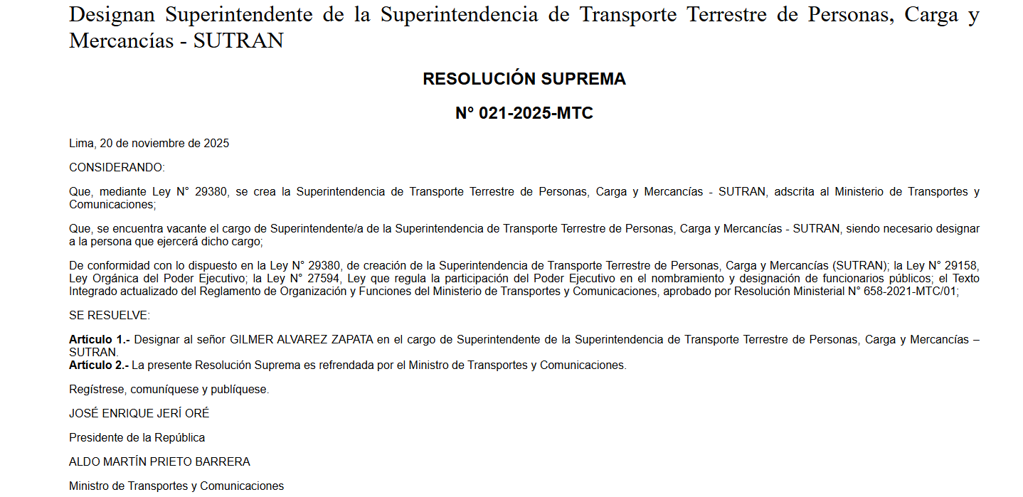 Designacin de nuevo jefe de la Sutran.