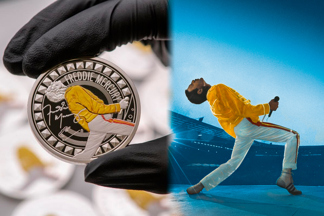 Moneda rememora la icnica pose de Mercury en el estadio Wembley.