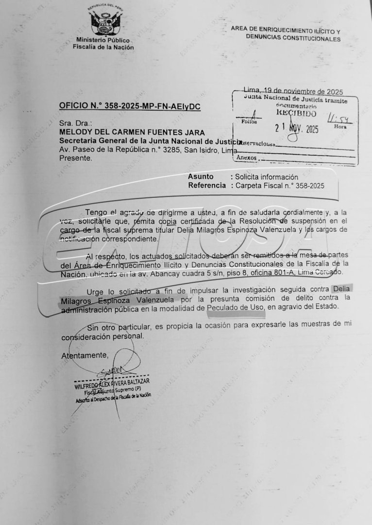 Solicitud de la Fiscala a la JNJ