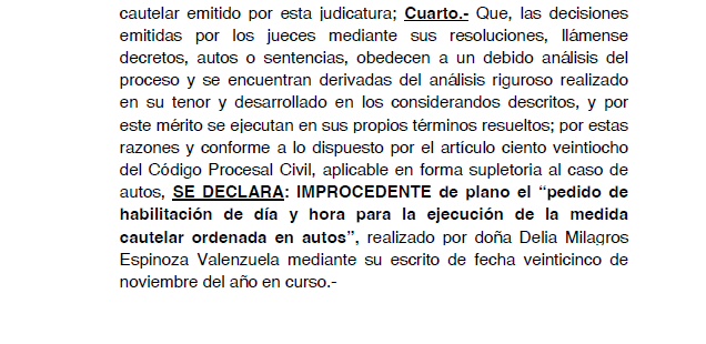 Declaran improcedente pedido de Delia Espinoza