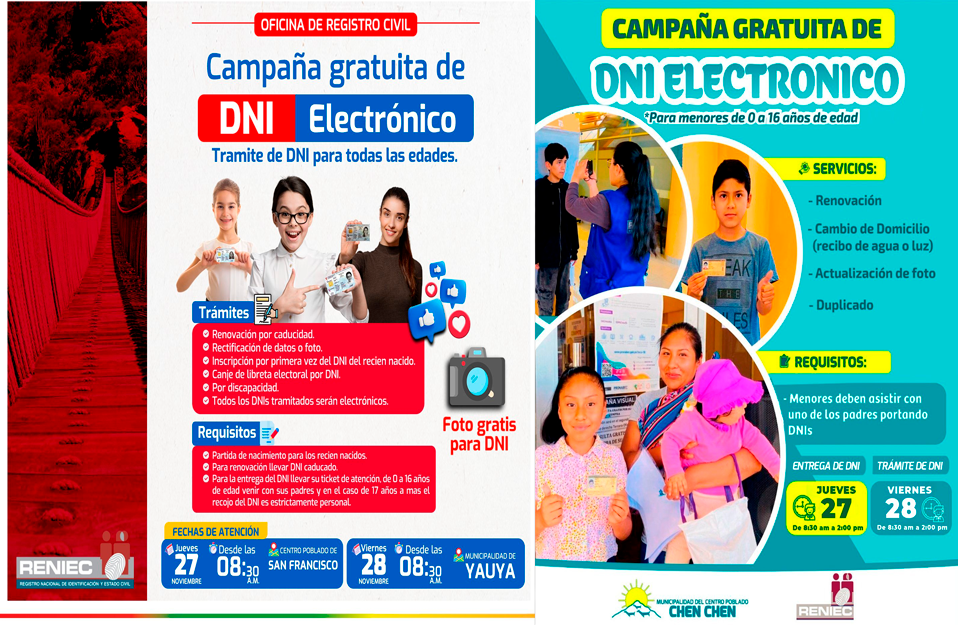 Campaa gratuita de DNI electrnico en ncash y Moquegua.