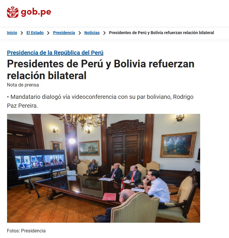 La nota del Gobierno referente a la reunión de José Jerí con Rodrigo Paz.