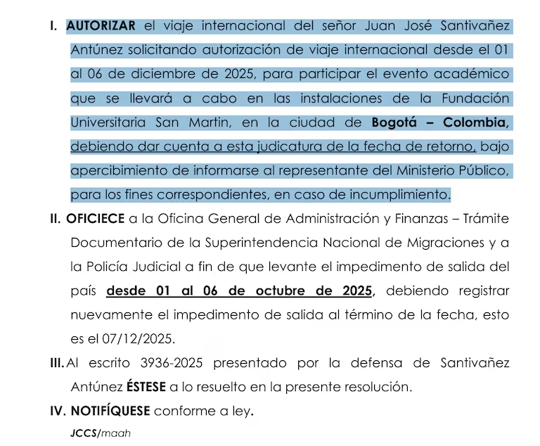 PJ autoriza viaje de Santivez a Colombia