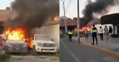 Patrullas de la PNP incendiadas.