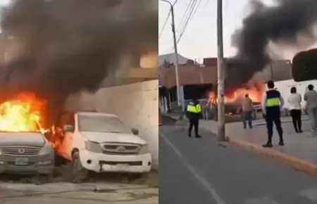 Patrullas de la PNP incendiadas.