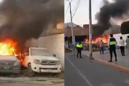 Patrullas de la PNP incendiadas.