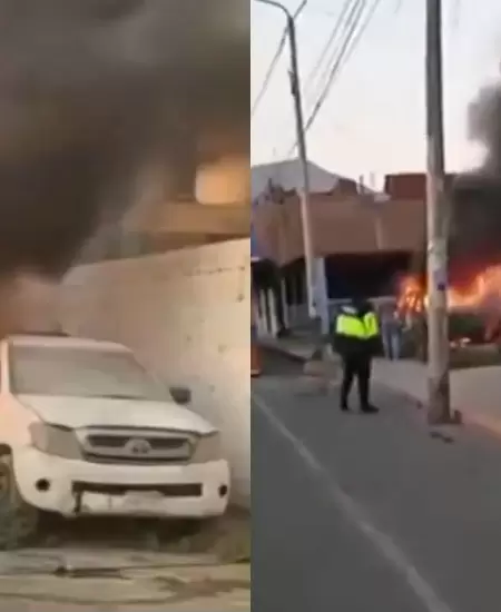 Patrullas de la PNP incendiadas.