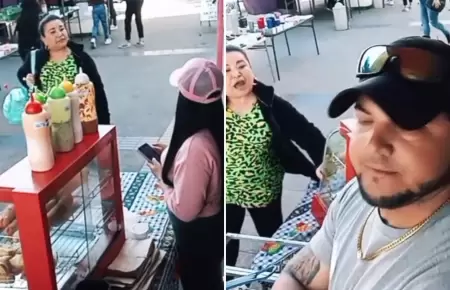 Mujer destruye puesto de comida de extranjeros