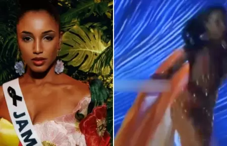 Miss Jamaica se cae en preliminar del Miss Universo 2025