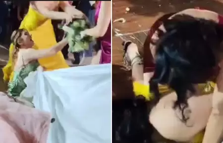 Pelea por el ramo en plena boda