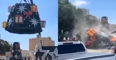 rbol navideo gigante cay sobre trabajadores cuando lo armaban en Brasil.