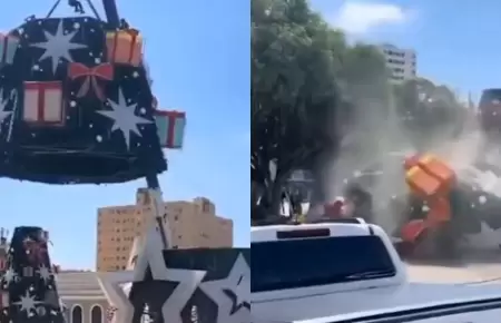 rbol navideo gigante cay sobre trabajadores cuando lo armaban en Brasil.