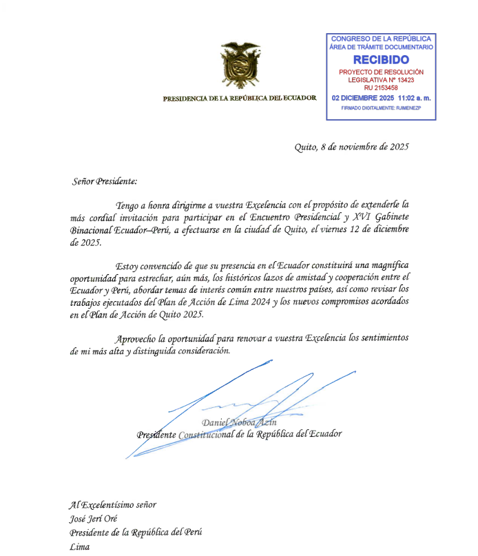 Invitacin de la Presidencia de Ecuador.