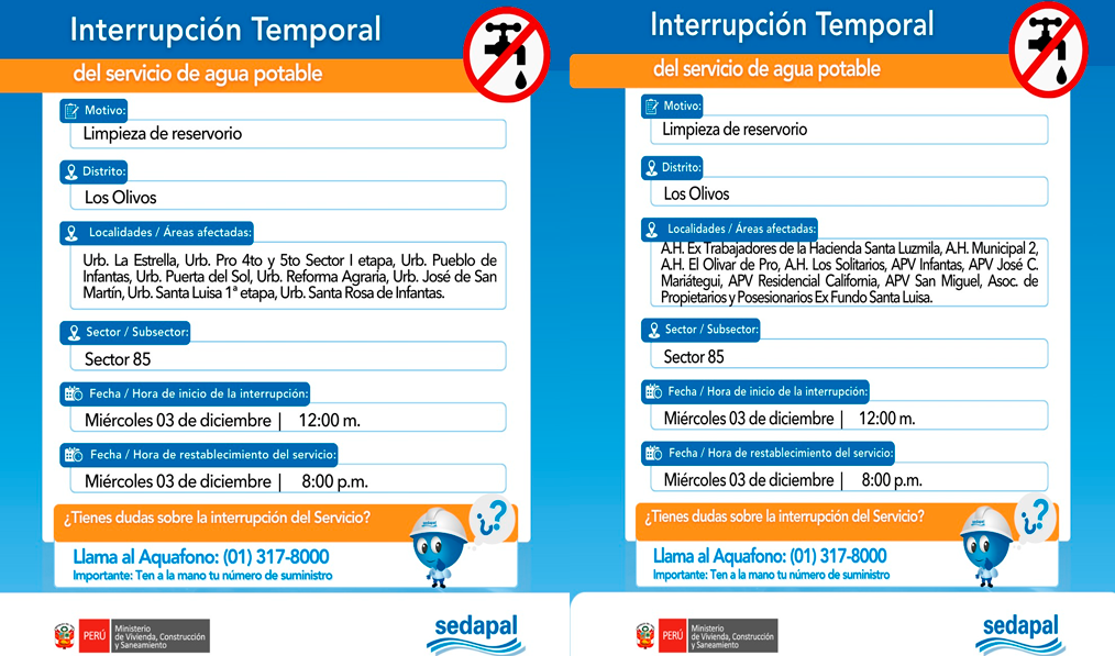 Corte de agua este 5 de diciembre.