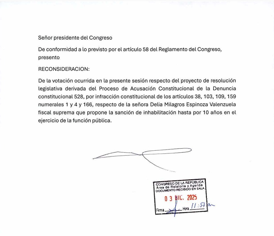 Congreso remite votaci�n en rechazo