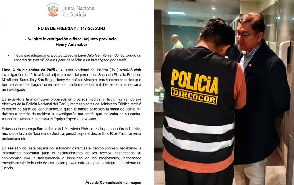 Nota de prensa de la JNJ sobre el fiscal Henry Amen�bar.
