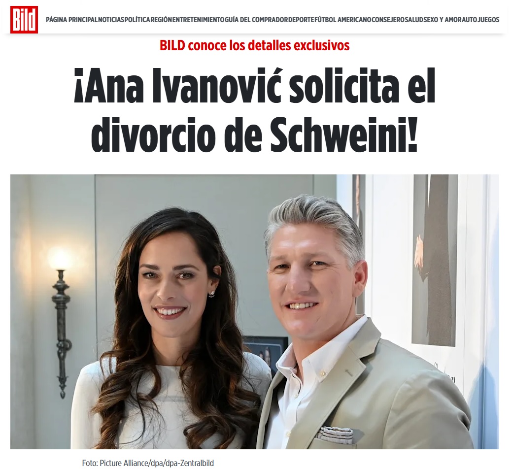 Portada de Bild sobre el divorcio de Schweinsteiger e Ivanovic.