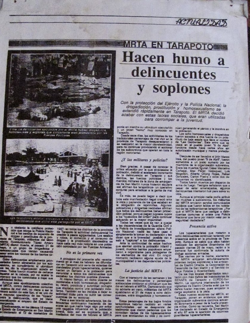 El Semanario Cambio del MRTA, celebrando la masacre.