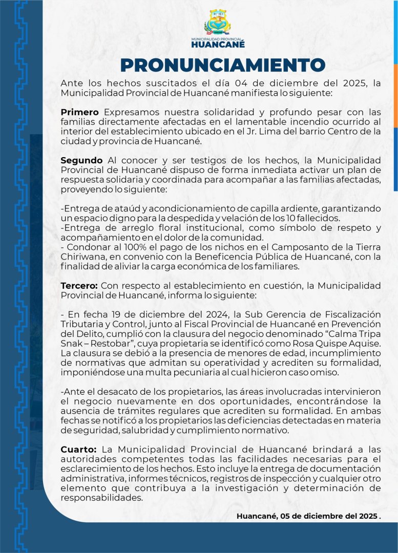 Comunicado de Municipalidad Provincial de Huancané