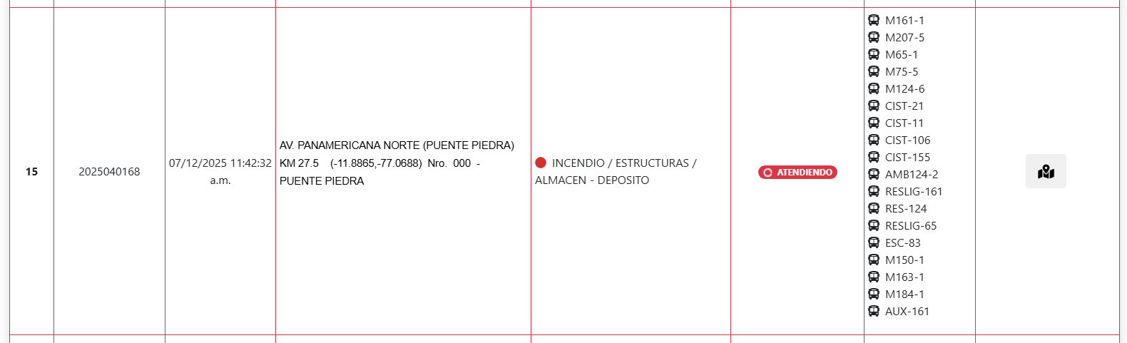 Información oficial de los Bomberos.