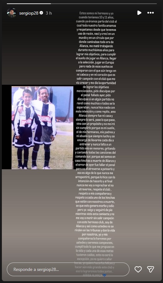 Historia de Sergio Peña en su cuenta de Instagram.