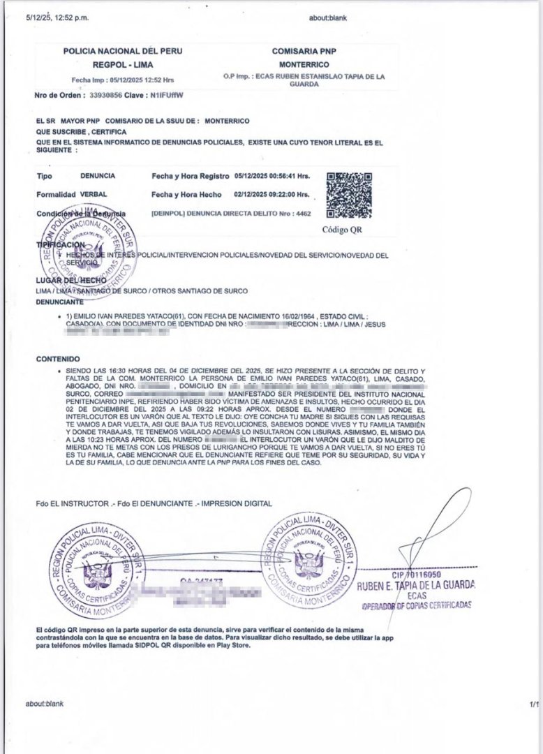 Formalizó la denuncia ante la PNP