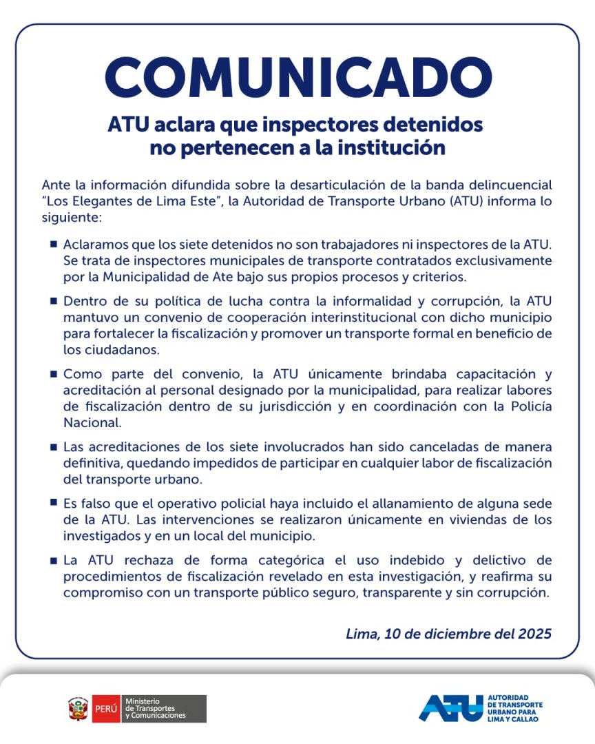 Comunicado de la ATU