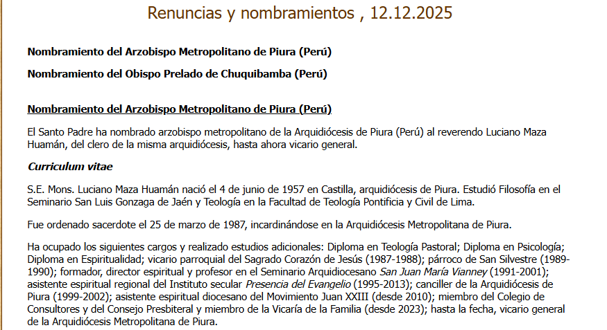 Luciano Maza Huamn es obispo metropolitano de la Arquidicesis de Piura