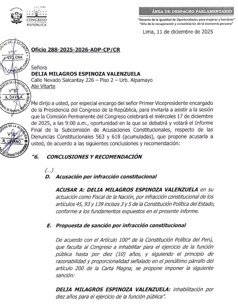 Segunda citación a Delia Espinoza