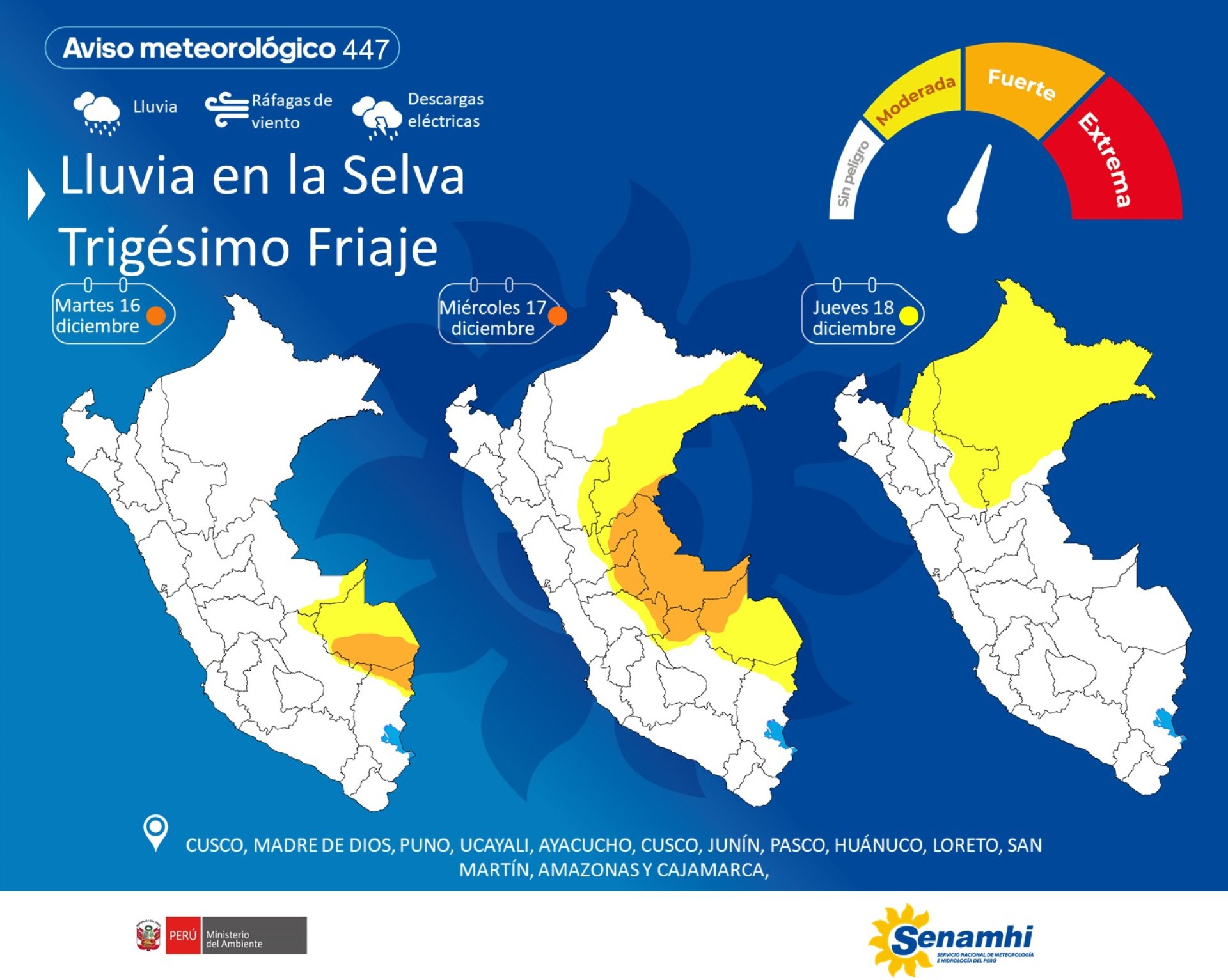Se esperan lluvias por el trigésimo friaje en la selva.