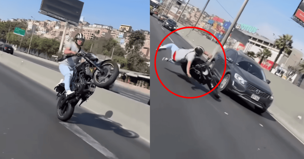 SJM: Un sujeto cae estrepitosamente en plena vía tras realizar piruetas con su moto