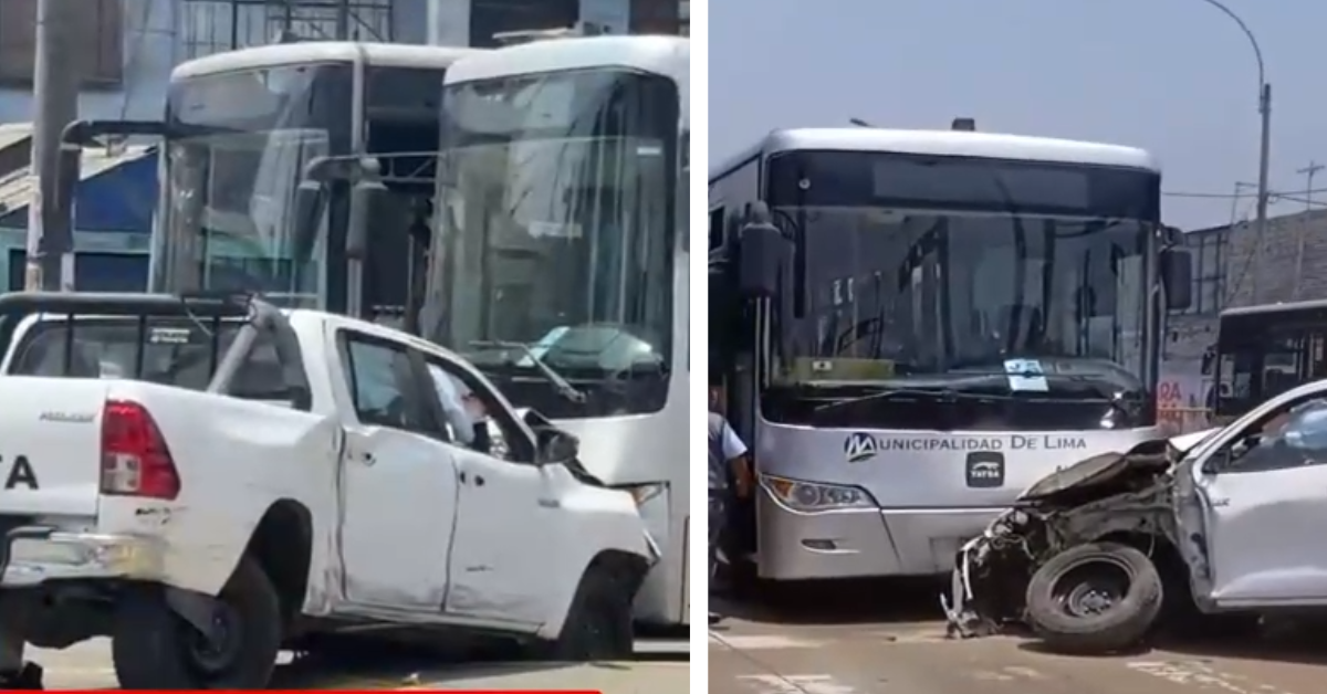 SMP: Patrulla con detenidos choca contra bus del Metropolitano cerca a la estación Parque del Trabajo